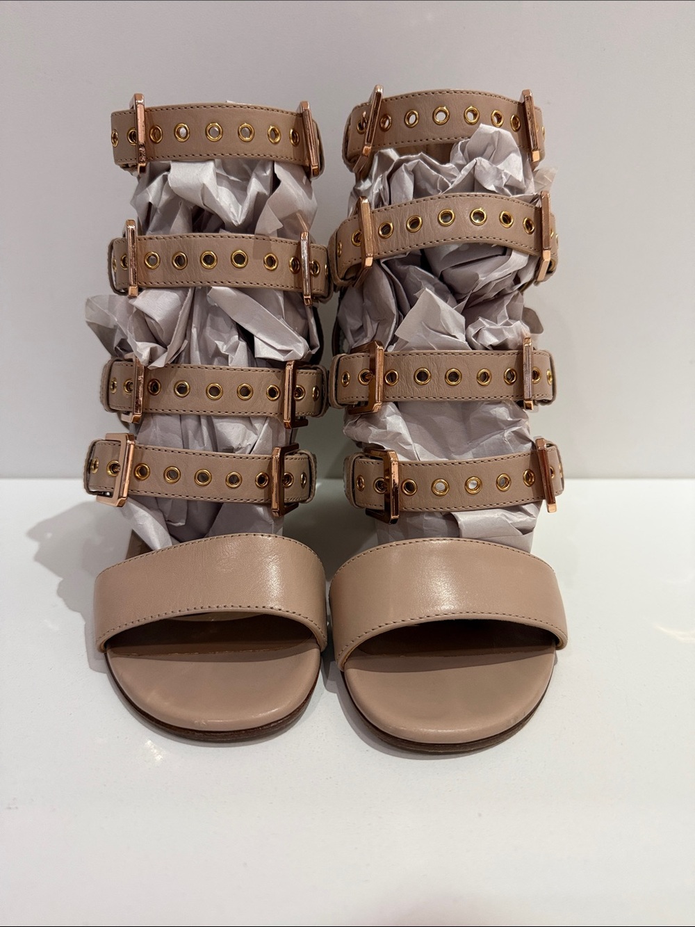 Laurence Dacade Beige Multi-Strap Buckle Heels